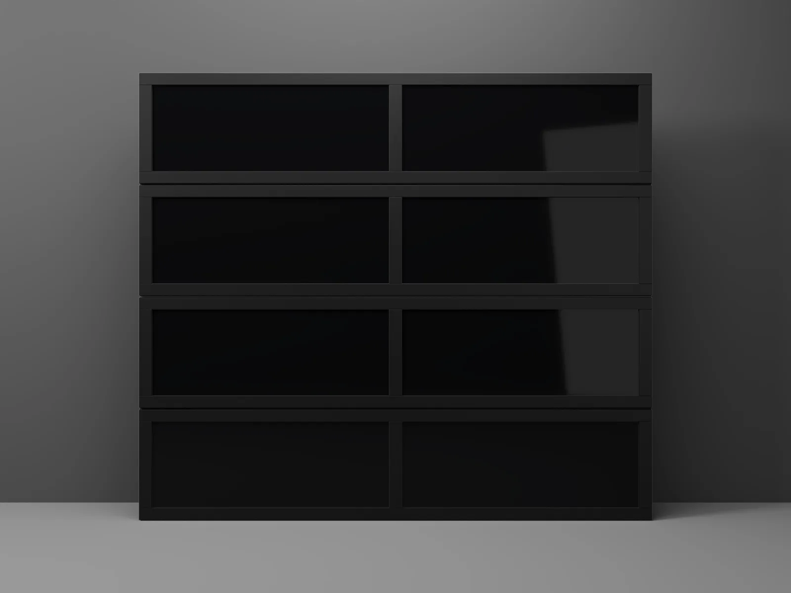 Onyx by Modern Decor - Aluminum Composite (ACM) Garage Door — R-10.25 · 8' x 7' · TOB Black · All four sections · Aperture style (framed panes)