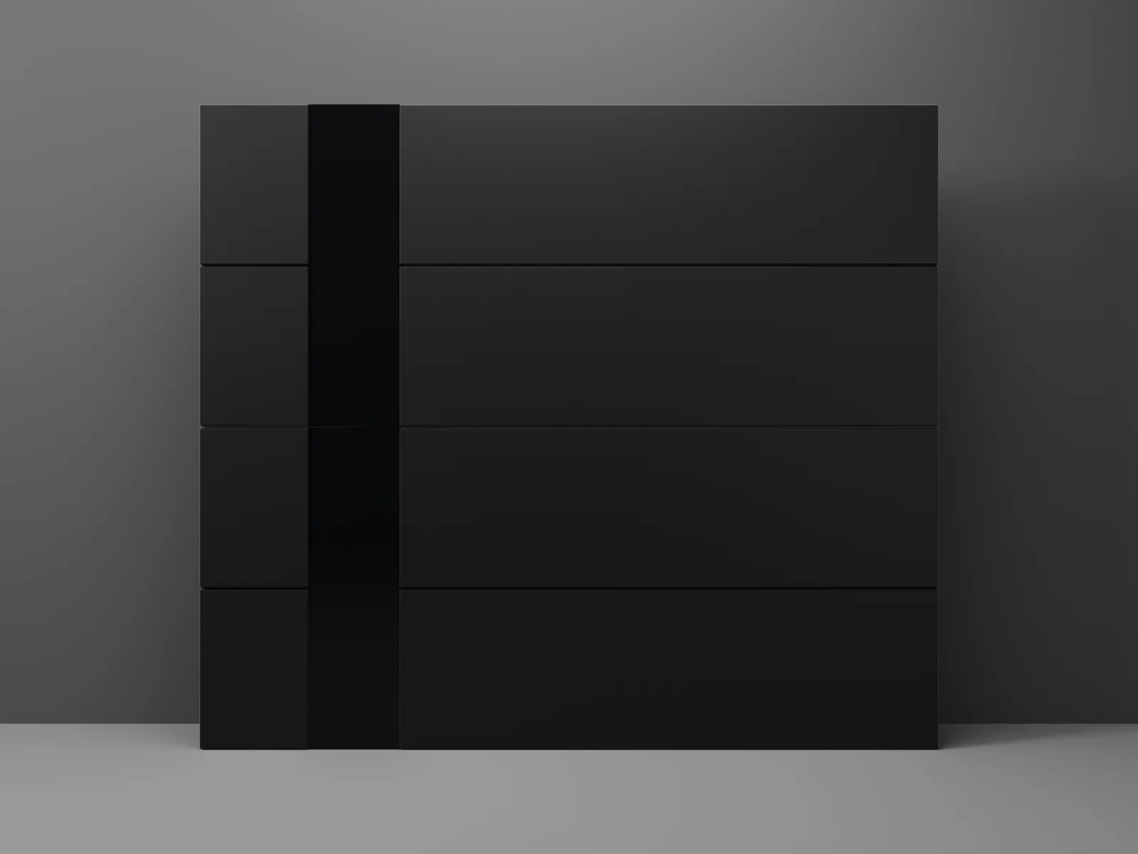 Meridian by Modern Decor - Vertical Glass Aluminum Composite (ACM) Garage Door — R-10.25 · 8' x 7' · TOB Black · 12" column · left third · 2 · slim + wide