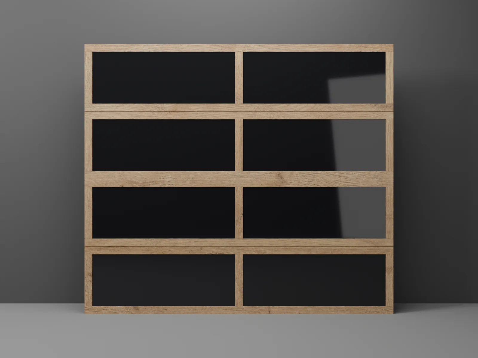 Aperture by Modern Decor - Full-View Framed Glass Garage Door — R-10.25 · 8' x 7' · Natural Oak · All Four Sections