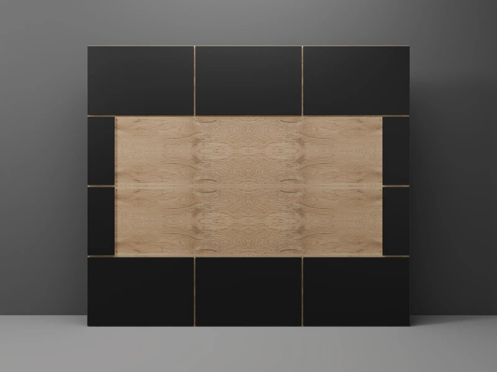 Duet by Modern Decor - Aluminum Composite (ACM) and Woodgrain Steel Garage Door — R-10.25 · 8' x 7' · TOB Black · Natural Oak · Frame
